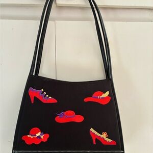 Vintage Red Hat Society Tote Bag – Embroidered Hats & Shoes Design